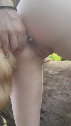 amateur ass asshole naked outdoor pale shaved pussy small tits tail plug gif
