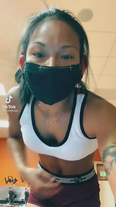 Asian Fitness Mask Muscular Girl gif