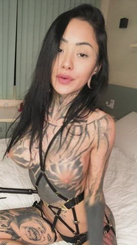 boobs lingerie tattoo busty-asians gif