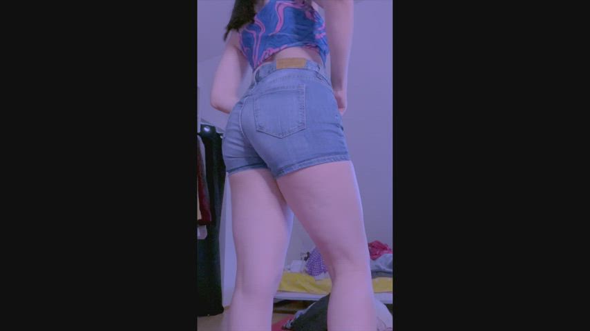 ass babe big ass booty homemade jean shorts jeans strip stripping striptease gif