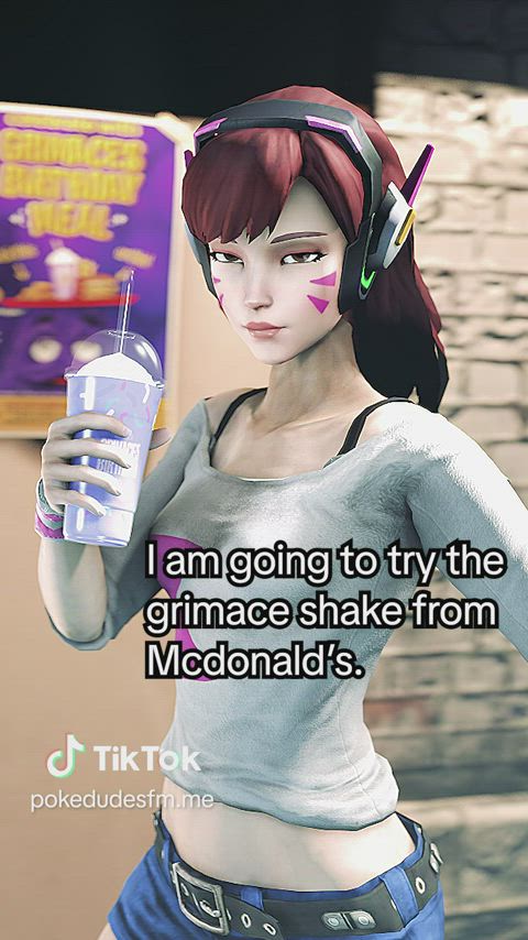 D.Va takes part in the Grimace Shake challenge