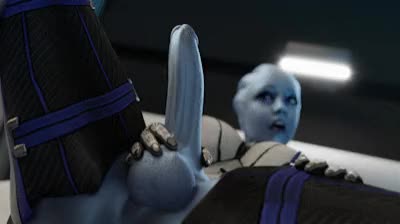 liara shaking some cum from her erect futa dick