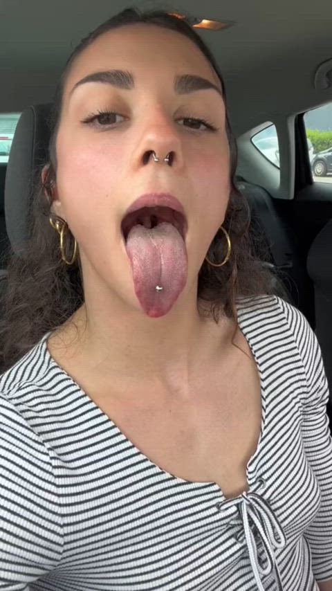 brunette long tongue tongue tongue fetish lips-and-tongue mouth-kink gif