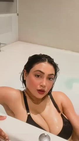 bathtub big tits bra hotwife housewife indian natural tits panties wet gif