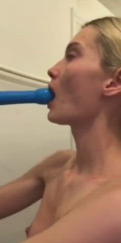 Broken slut preparing for a throat fucking