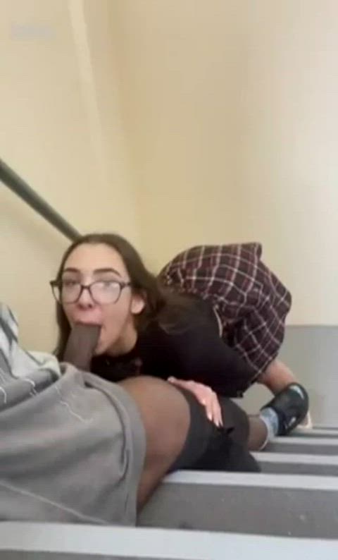 bbc blowjob caught cheating cuckold deepthroat glasses interracial public schoolgirl