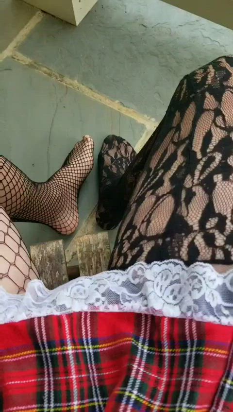 crossdressing feet femboy fishnet humiliation masturbating public sissy small cock