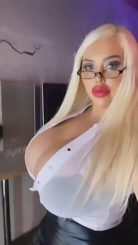 Blonde Fake Tits Glasses gif