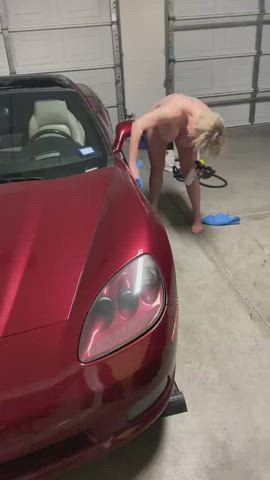 Cleaning her car