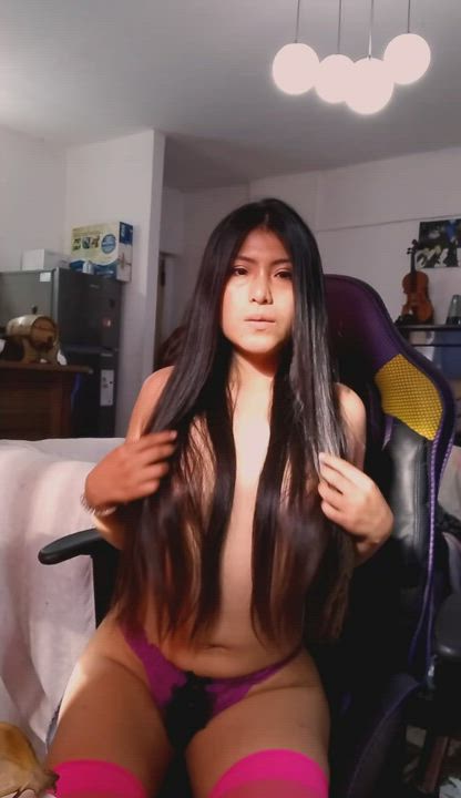 Cute Long Hair Stripping Topless gif