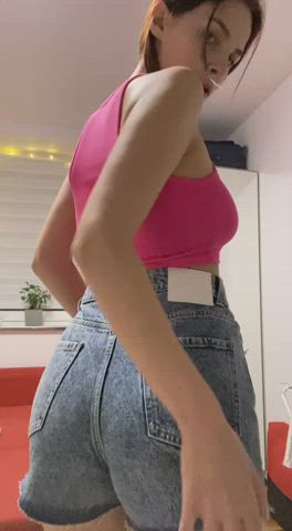 ass booty bubble butt girls jean shorts shorts gif