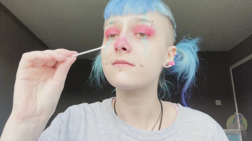 clown clown girl cute fetish kinky nose sniffing blue hair clown-girls gif