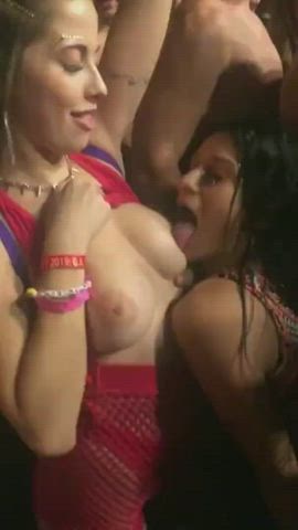 big tits boobs caught exhibitionist lesbian public sucking tits tits voyeur gif