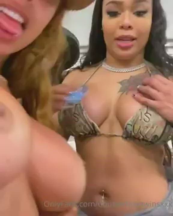 Big Tits Bikini Breast Sucking Ebony Friends Tease gif