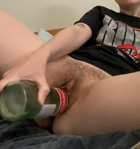 Fucking this needy hole with a coke bottle