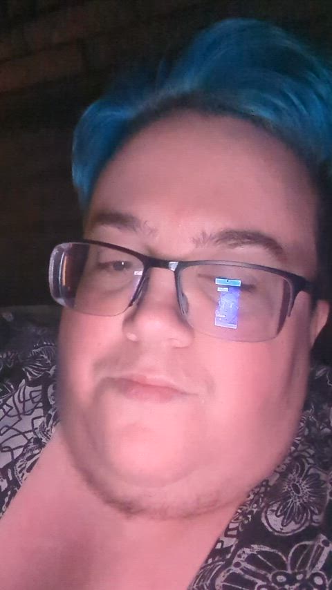 blowjob dildo ftm glasses blue hair gif