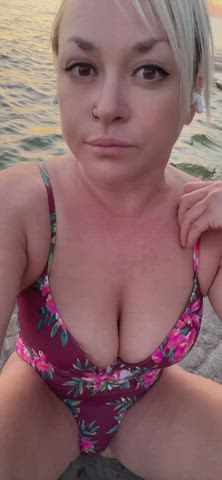 Lake Natural Tits Nipple Piercing Swimsuit gif