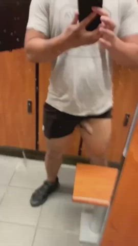 cumshot fitness gym jerk off locker room masturbating muscles public uncut gif