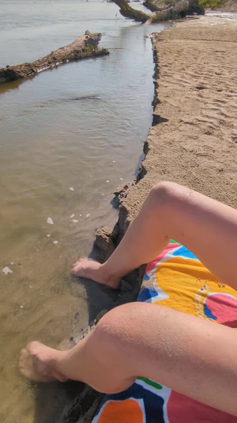 Dared to tan topless on the public sandbar [f] 