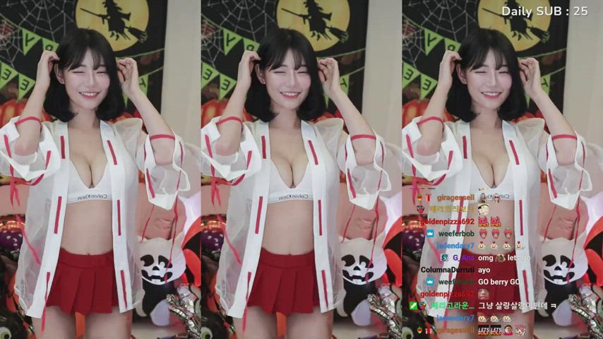 asian babe big tits bouncing tits cute jiggling kimono korean model gif