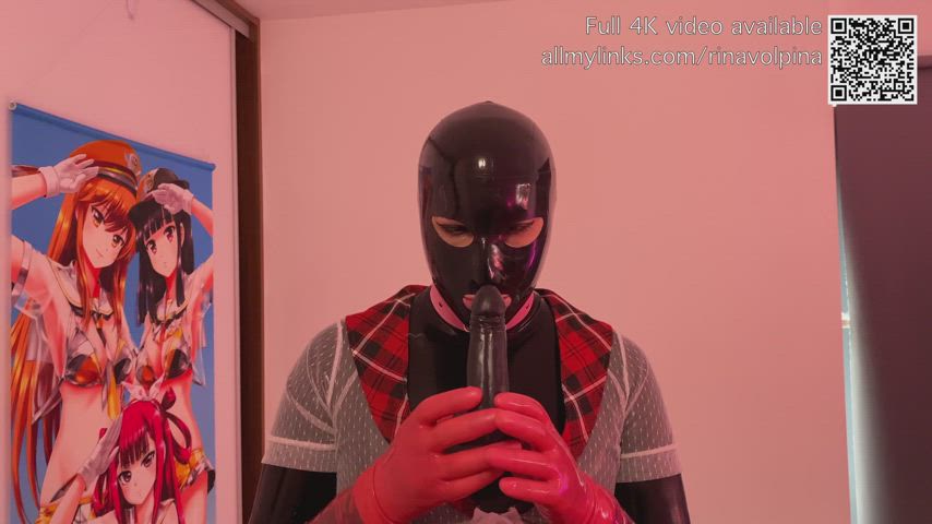 blowjob deepthroat dildo femboy femme latex rubber sissy sucking trans gif