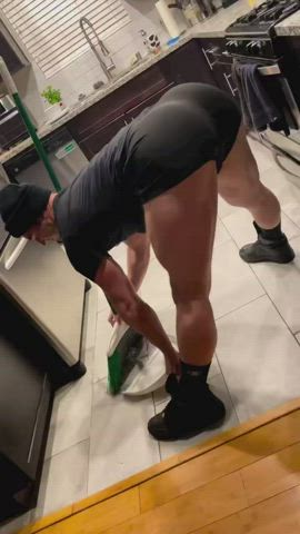 bending over clothed funny porn kitchen shorts underwear gif