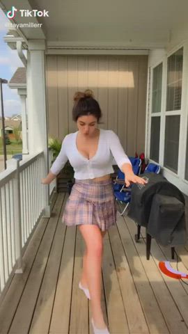 Brunette Cleavage Skirt gif