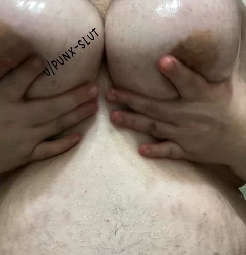 big tits butch ftm oil oiled tits trans boy gif