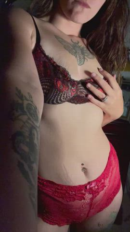 brunette lingerie tease tattedphysique gif