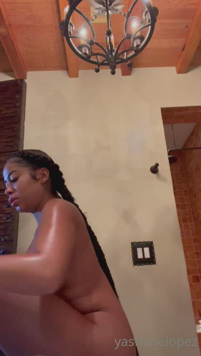 Ebony Natural Tits Oiled gif