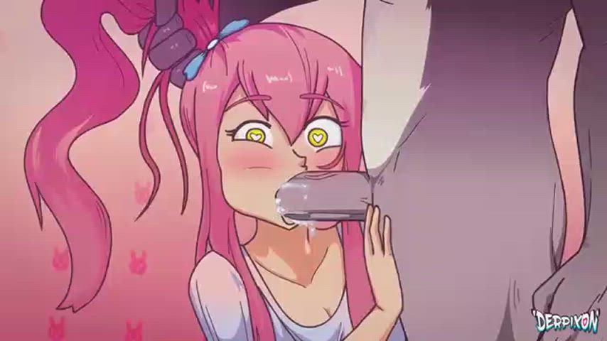 animation anime blowjob cartoon face fuck hardcore hentai rule34 pink hair gif