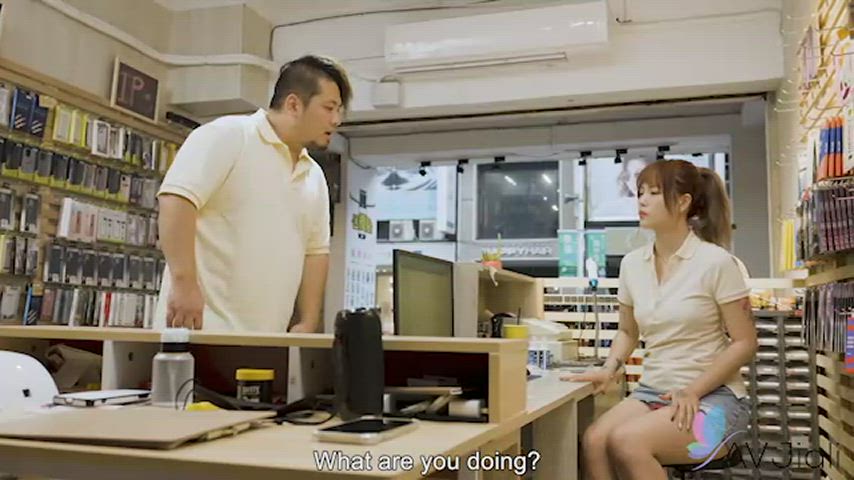 Cute shop worker gets caught masturbating at work