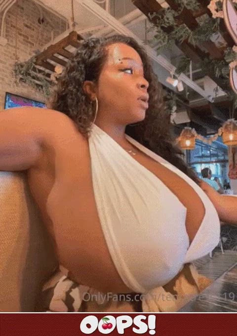 babe boobs braless caption ebony funny porn huge tits nipslip public fun gif