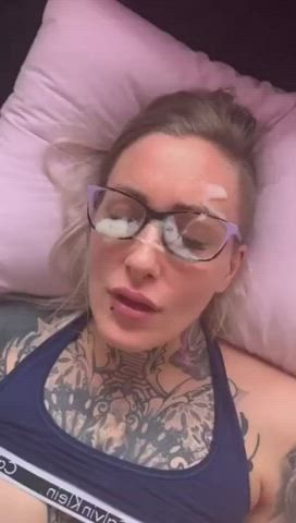 Blonde Cum Swallow Glasses Tattoo gif