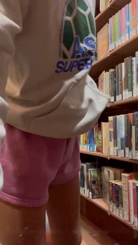 Shameless public library blowjob