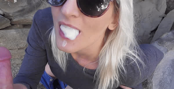 Amateur Blonde Blowjob Cum In Mouth Cum Swallow Cumshot Facial Outdoor gif
