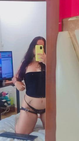 curvy dancing latina long hair mirror natural tits small tits tits gif