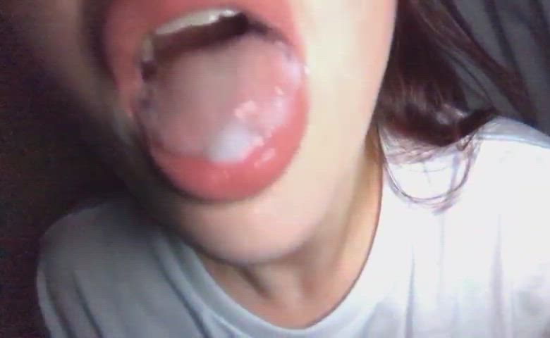 Amateur Cum Saliva Spit Tongue Fetish White Girl gif