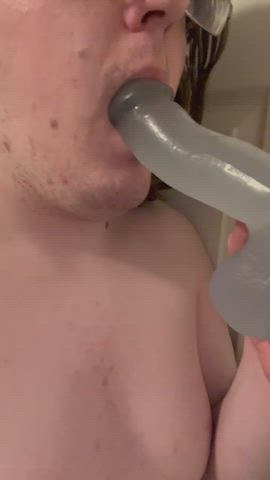 blowjob dildo sucking gif