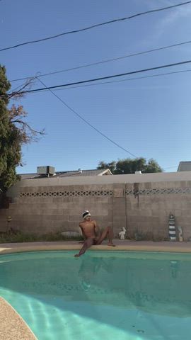 Stroking by the pool