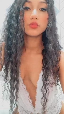 Curly Hair Ebony Eye Contact Latina Lips Model Sensual Skinny Tongue Fetish gif