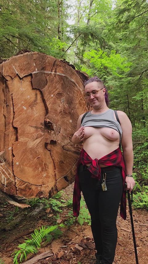 Trans girl flashing in the woods!