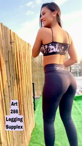 big ass big tits brunette leggings model spandex teasing tight ass yoga pants gif