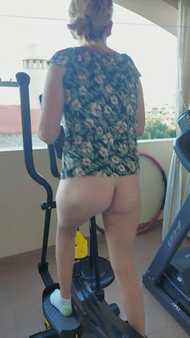 Using my cross trainer, genuine casual nudity, well no bottoms on!