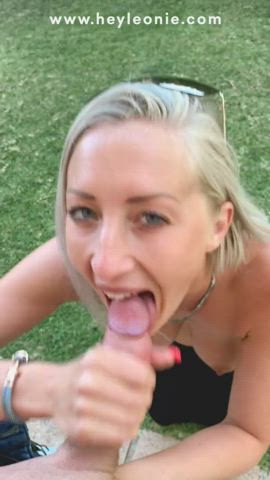 big tits blonde blowjob cum in mouth cum swallow cumshot cute public swallowing gif