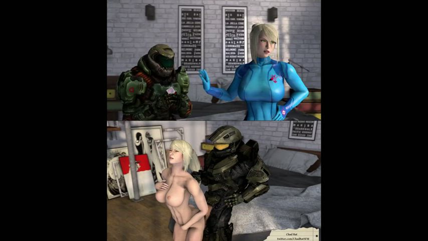 Samus Rejects Doomguy &amp; Fucks Master Chief (Chadrat) [Metroid - Doom - Halo]