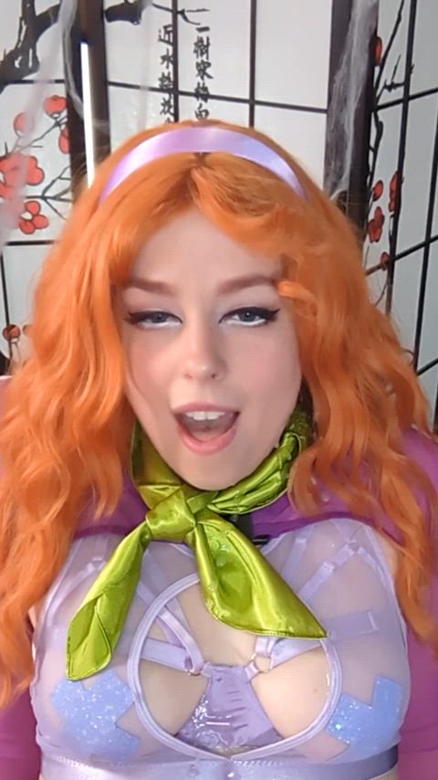 ahegao amateur cosplay costume cumshot cute onlyfans redhead gif