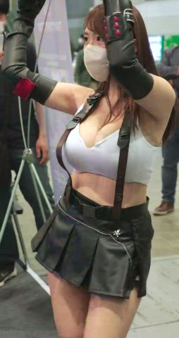 asian babe big tits convention cosplay cute dancing korean model gif