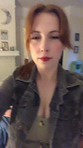 cleavage cute dress redhead gif