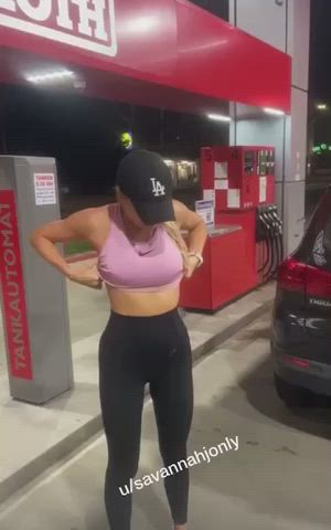 Getting caught dropping my boobs at the gas station. [OC] [f]